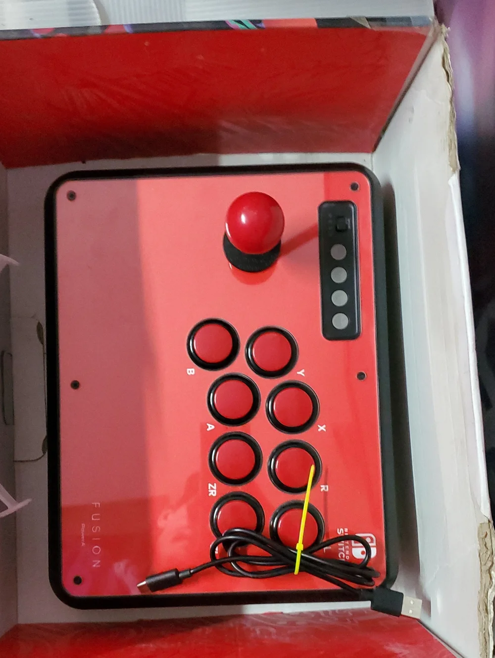 Nintendo Red Fusion Arcade Fight Stick Controller with Black Trim